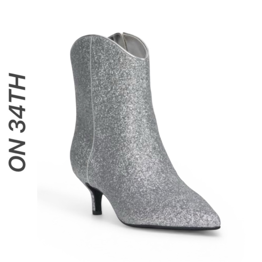 ON 34TH AATIRA TULIP GLITTER BOOTIES SILVER KITTEN HEEL POINTED TOE SIZE 7 *NIB*